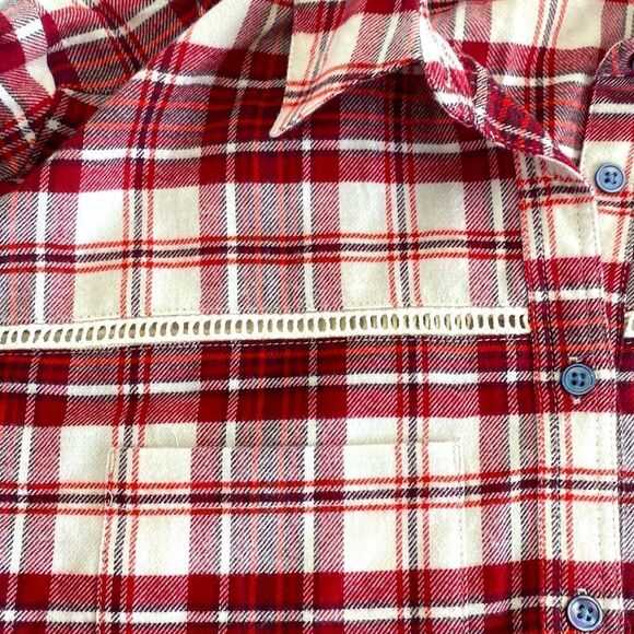 Cream cranberry red maroon plaid pockets buttons cut out trim brand new - Picture 3 of 3